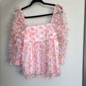 NWT Lizard Thicket Pink Floral Sheer Blouse